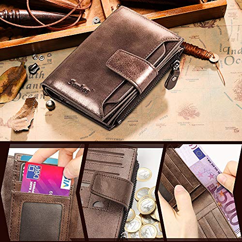 Carteras de Hombre, Senbos Piel Genuina de Vaca Monedero con RFID Bloqueo, 18 Ranuras para Tarjetas, 1 Bolsillo de Monedero con Cremallera, Caja de Regalo