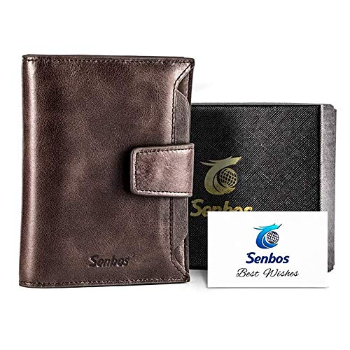 Carteras de Hombre, Senbos Piel Genuina de Vaca Monedero con RFID Bloqueo, 18 Ranuras para Tarjetas, 1 Bolsillo de Monedero con Cremallera, Caja de Regalo