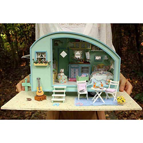 Casa De Muñecas En Miniatura con Muebles, Kit De Casa De Muñecas De Madera De Bricolaje, Incluye Luz LED, Sala Creativa A Escala 1:24, Regalos Creativos Modelo | Viaje En El Tiempo |