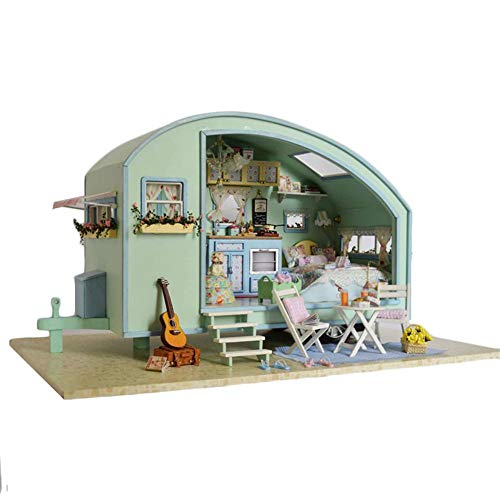 Casa De Muñecas En Miniatura con Muebles, Kit De Casa De Muñecas De Madera De Bricolaje, Incluye Luz LED, Sala Creativa A Escala 1:24, Regalos Creativos Modelo | Viaje En El Tiempo |