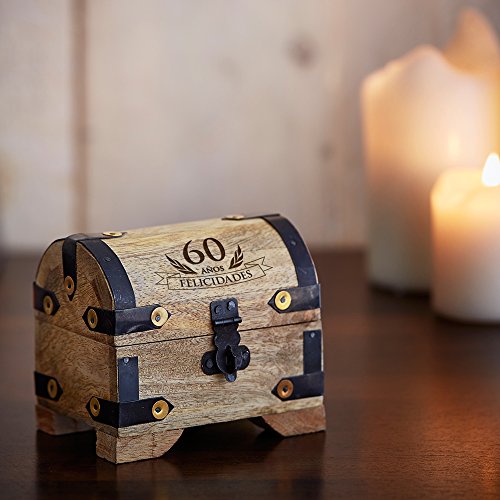 Casa Vivente Cofre para Hombres y Mujeres de Madera Clara 60 Cumpleaños Largo 10 cm Ancho 7 cm Alto 8,5 cm