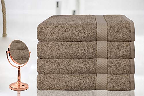 Casabella - Juego de 4 toallas de baño grandes de algodón egipcio peinado, tamaño grande., 100% algodón, Marrón oscuro, 4 Bath Sheet