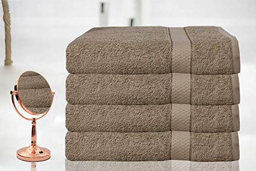 Casabella - Juego de 4 toallas de baño grandes de algodón egipcio peinado, tamaño grande., 100% algodón, Marrón oscuro, 4 Bath Sheet