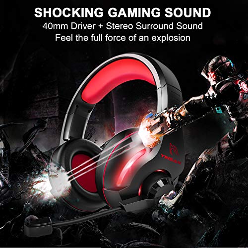 Cascos Auriculares, YINSAN Auriculares Gaming Estéreo da 3,5 mm Jack con Micrófono Flexible y Luz LED RGB, Cascos Gaming Profesionales para PS4 Xbox One Nintendo Switch PC Playstation 4