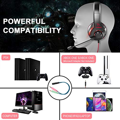 Cascos Auriculares, YINSAN Auriculares Gaming Estéreo da 3,5 mm Jack con Micrófono Flexible y Luz LED RGB, Cascos Gaming Profesionales para PS4 Xbox One Nintendo Switch PC Playstation 4