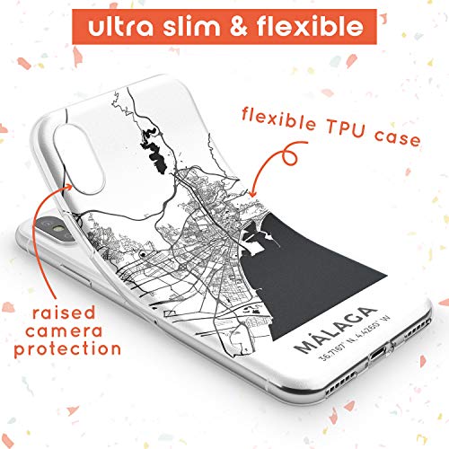 Case Warehouse Mapa de Málaga, España Slim Funda para iPhone XS MAX TPU Protector Ligero Phone Protectora con Viaje Pasión De Viajar Europa Ciudad Calles
