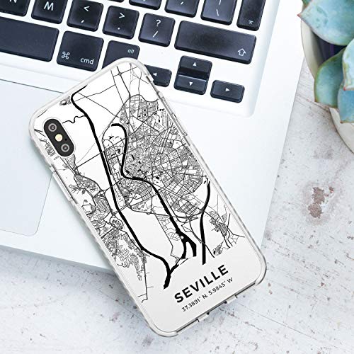 Case Warehouse Mapa de Sevilla, España Impact Funda para iPhone XS TPU Protector Ligero Phone Protectora con Viaje Pasión De Viajar Europa Ciudad Calles