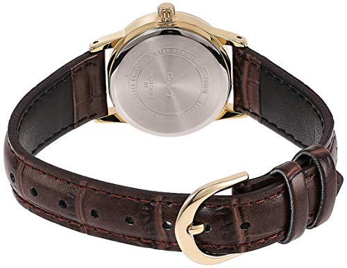 Casio #LTP-V002GL-1B - Reloj de pulsera para mujer, correa de piel dorada, dial fácil de leer, dial con fecha.