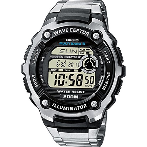 Casio WAVE CEPTOR Reloj Radiocontrolado, Negro, para Hombre, con Correa de Acero inoxidable, WV-200DE-1AVER