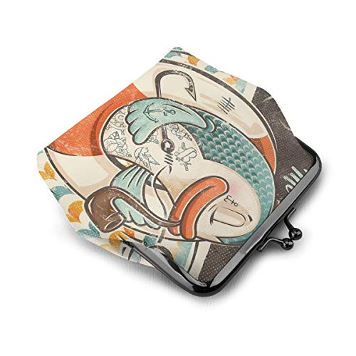 Catch Me If You Can - Bolsa de cambio de cuero para monedero, cierre de beso, mini cosméticos de maquillaje para mujeres y niñas