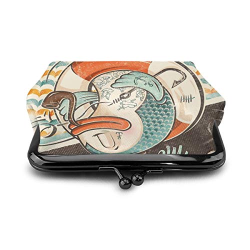 Catch Me If You Can - Bolsa de cambio de cuero para monedero, cierre de beso, mini cosméticos de maquillaje para mujeres y niñas