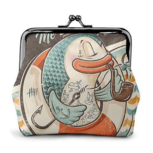 Catch Me If You Can - Bolsa de cambio de cuero para monedero, cierre de beso, mini cosméticos de maquillaje para mujeres y niñas