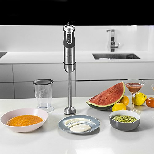 Cecotec Batidora de Mano Powerful Titanium 1000 Pie XL, 21 Niveles y Turbo, Recubrimiento de Titanio, 1000W, 1 Accesorio, Acero/Negro