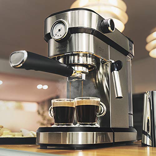 Cecotec Cafetera Express Cafelizzia 790 Steel Pro. Acero Inoxidable, Sistema Thermoblock, 20 Bares, ModoAuto 1 y 2 Cafés, Vaporizador Orientable, Conducto de Agua para Infusiones