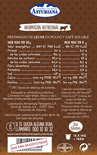 Central Lechera Asturiana Cápsulas de Café con Leche - 4 Paquetes de 16 Cápsulas - Total: 64 Cápsulas