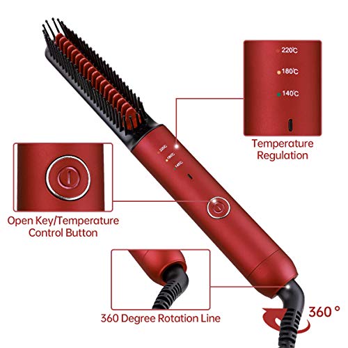 Cepillo Alisador de Pelo Plancha de Pelo Ionico Cerámico Eléctrico 3 en 1 Profesional Portátil para Alisar El Cabello Rápido con Iones Negativos Generador y 3 Temperatura Ajustable para Mujer y Hombre