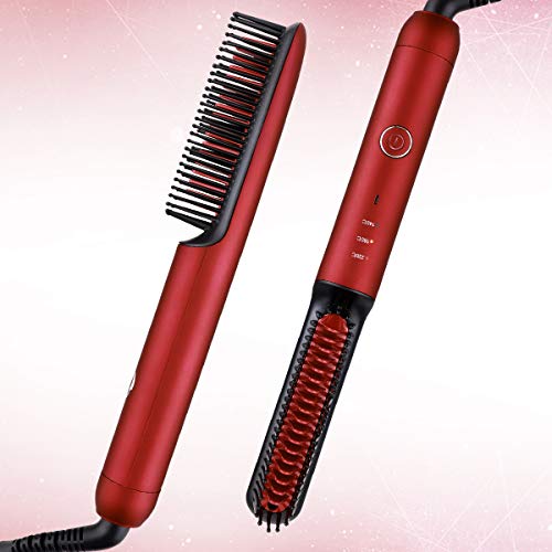 Cepillo Alisador de Pelo Plancha de Pelo Ionico Cerámico Eléctrico 3 en 1 Profesional Portátil para Alisar El Cabello Rápido con Iones Negativos Generador y 3 Temperatura Ajustable para Mujer y Hombre