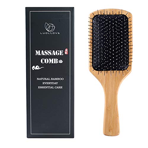 Cepillo Bambu,LUOLLOVE Cepillo Pelo con Cerdas Naturales,Hair Comb Anti Static,Regalo Cepillo Cabello para Mujer,Hombres y Niños(C Tipo)