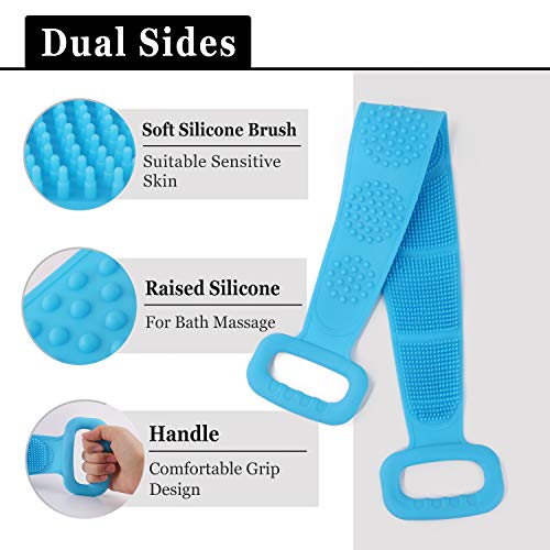 Cepillo cuerpo silicona y Esponjas de baño 2 EN 1,KarDition Cepillo espalda ducha[Cepillo suave y masaje de superficie convexa redonda] [Fácil de exfoliar]limpiar y mejorar las hemorroides de espalda