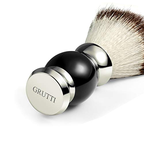 Cepillo de afeitado GRUTTI apto para veganos, de fibra silvertip sintética, para peluquería y barba, color dorado