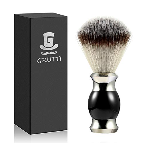 Cepillo de afeitado GRUTTI apto para veganos, de fibra silvertip sintética, para peluquería y barba, color dorado
