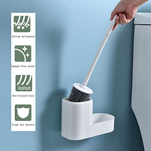 Cepillo de baño, Cepillo de Limpieza del Inodoro, hogar Mango Largo, cerdas Suaves de perforación Libre, Cepillo de baño, Hay un Conjunto Esquina Muerta de baño (2 Juegos de Blanco y Verde)