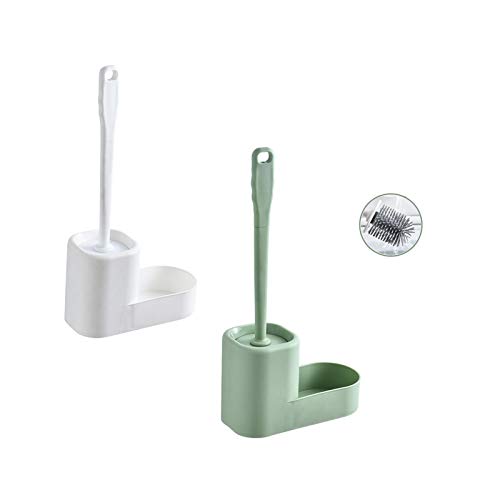 Cepillo de baño, Cepillo de Limpieza del Inodoro, hogar Mango Largo, cerdas Suaves de perforación Libre, Cepillo de baño, Hay un Conjunto Esquina Muerta de baño (2 Juegos de Blanco y Verde)