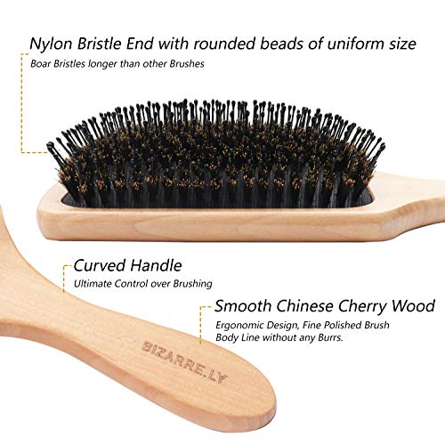 Cepillo de cerdas de jabali - (24,5x8,2cm) Cepillo de Pelo con Herramienta Removedora de Cabello - El mejor Desenrededador de Madera que puede ser utilizado para el secado al aire y para el alisado