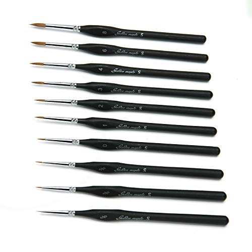 Cepillo de detalle pincel en miniatura-10 piezas El mejor pincel de pintura de detalle profesional, los pinceles en miniatura de alta calidad mantendrán un punto fino y una primavera, para acuarela