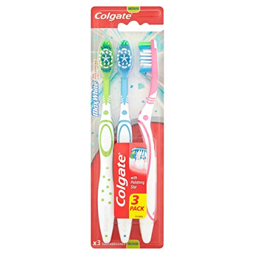 Cepillo de dientes Colgate Max White, paquete de tres unidades (tamaño mediano)