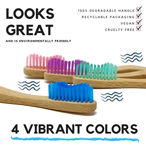 Cepillo de dientes de bambú para adultos y adolescentes |Juego de 8 cepillos biodegradables de cepillo de dientes | Bambú de Moso ecológico ecológico con mangos ergonómicos y cerdas de nailon medianas