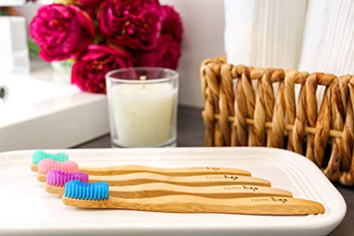 Cepillo de dientes de bambú para adultos y adolescentes |Juego de 8 cepillos biodegradables de cepillo de dientes | Bambú de Moso ecológico ecológico con mangos ergonómicos y cerdas de nailon medianas