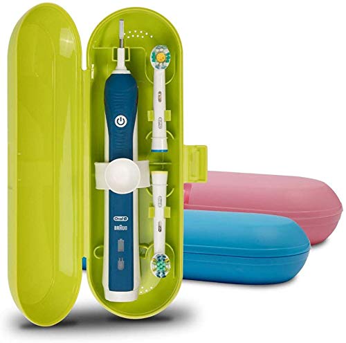 Cepillo de dientes eléctrico de plástico Estuche de viaje compatible con Oral-B la serie Pro, 3 paquetes (azul, rosado y verde)