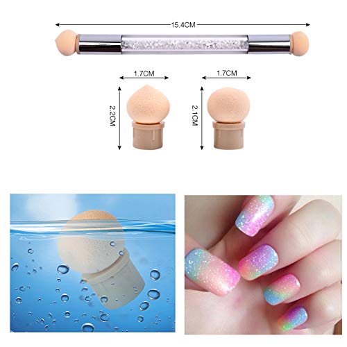 Cepillo de esponja de doble punta de BISHENG para decoración de uñas, cepillo de punta y 4 cabezales de repuesto para decoración de uñas para salón o en casa.
