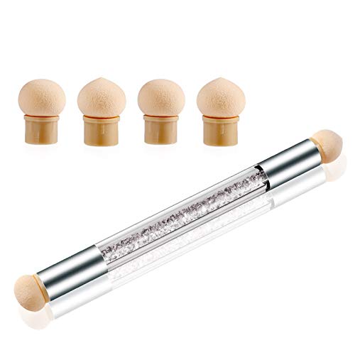 Cepillo de esponja de doble punta de BISHENG para decoración de uñas, cepillo de punta y 4 cabezales de repuesto para decoración de uñas para salón o en casa.
