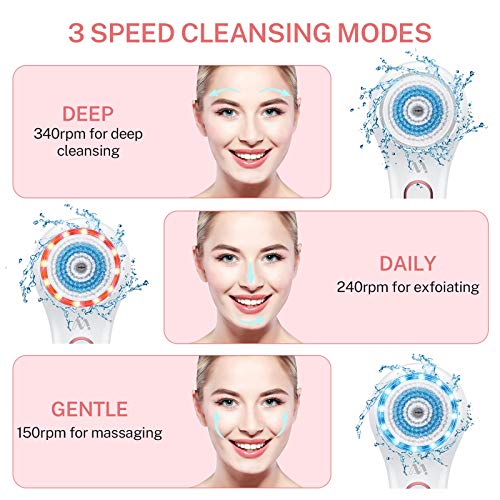 Cepillo de Limpieza Facial 5 en 1 Masajeador Facial Eléctrico Limpiador de Poros Faciales con 5 Cabezas de Cepillo Para el Acné, Puntos Negros, Piel Muerta y Maquillaje