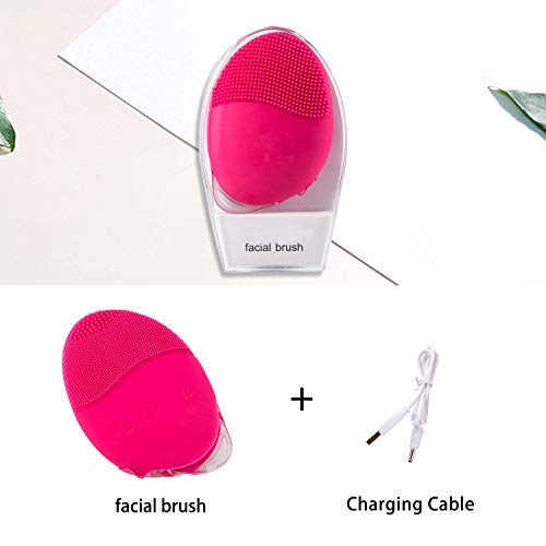 Cepillo de Limpieza Facial, H/E Mini Masajeador Facial de Silicona Cepillo Facial Eléctrico Limpieza profunda Impermeable y recargable,Exfolia delicadamente y elimina las células muertas (Rosa)