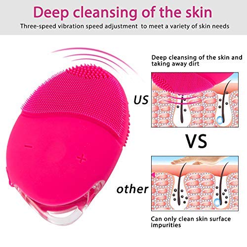 Cepillo de Limpieza Facial, H/E Mini Masajeador Facial de Silicona Cepillo Facial Eléctrico Limpieza profunda Impermeable y recargable,Exfolia delicadamente y elimina las células muertas (Rosa)