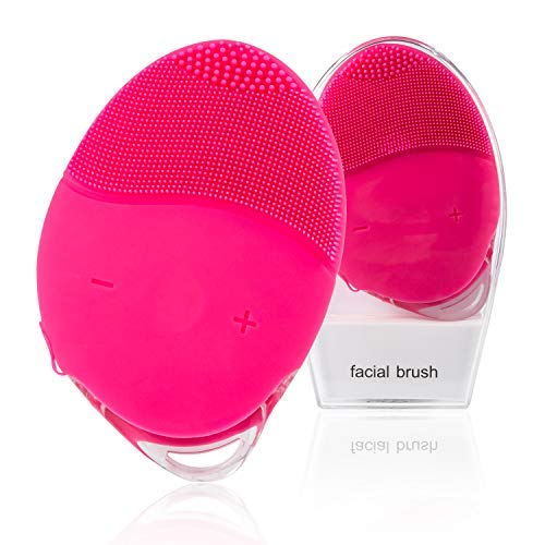 Cepillo de Limpieza Facial, H/E Mini Masajeador Facial de Silicona Cepillo Facial Eléctrico Limpieza profunda Impermeable y recargable,Exfolia delicadamente y elimina las células muertas (Rosa)