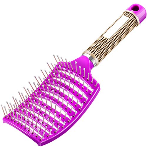 Cepillo de Pelo Desenredado Ventilado Cepillo de Pelo Curvo Cepillo de Peinado para Cabello Largo Rizado Grueso Mojado, Unisexo (Púrpura)