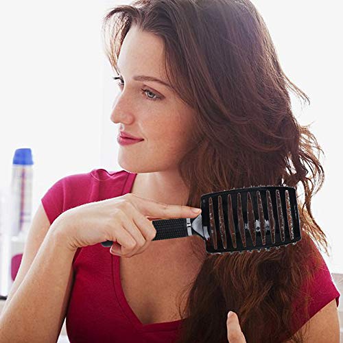 Cepillo de Pelo ETSAMOR 2pcs Cepillo con Cerdas Naturales de Jabalí Cepillo Desenredador para Pelo Largo, Gruesos, Finos, Rizados y con Enredos Secado Más Rápido Peine Negro y Blanco