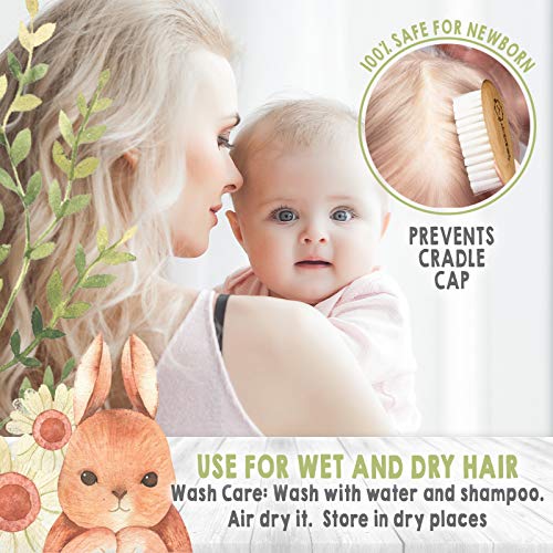 Cepillo de pelo para bebé recién nacido - Madera natural con cerdas suaves de cabra para la costra láctea - Kit de cuidado de cepillo de pelo para el cuero cabelludo perfecto para bebés, niños pequeño