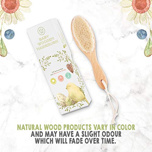 Cepillo de pelo para bebé recién nacido - Madera natural con cerdas suaves de cabra para la costra láctea - Kit de cuidado de cepillo de pelo para el cuero cabelludo perfecto para bebés, niños pequeño