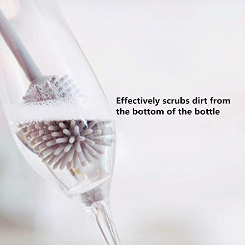 Cepillo de silicona para botella, Cepillo de botella, Utilizado para el Lavado de botellas deportivas, Biberón, Tazas de café, Botellas de viaje, Cepillo de Limpiador de Cocina Mango Largo, Blanco