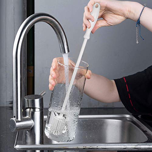 Cepillo de silicona para botella, Cepillo de botella, Utilizado para el Lavado de botellas deportivas, Biberón, Tazas de café, Botellas de viaje, Cepillo de Limpiador de Cocina Mango Largo, Blanco