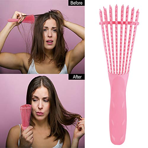 Cepillo desenredante, cepillo desenredante para cabello natural, cepillo para cabello rizado Desenrede todo el cabello húmedo o seco 3a a 4c ondulado rizado rizado (rosa)