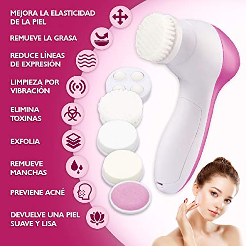 Cepillo Limpiador Facial Electrico 5 en 1 | Exfoliante Facial con 5 Cabezales Removibles Para Amplio Espectro De Belleza
