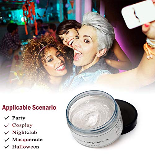 Cera de Color Para el Cabello, Tinte de Cabello Temporal Mujer y Hombre, Cera Pelo DIY, Fórmula Planta Lavable Cera de Peinado Natural Mate 4.23 OZ - Blanco