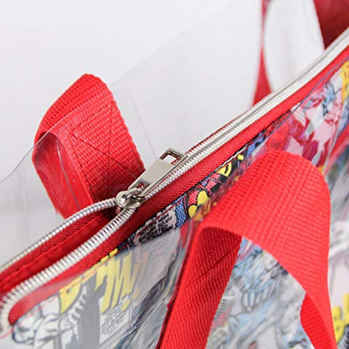 Cerdá Asas, Bolsa de Playa Transparente con Compartamento Interior Impreso de Marvel Comic Unisex niños, Rojo, 33 cm