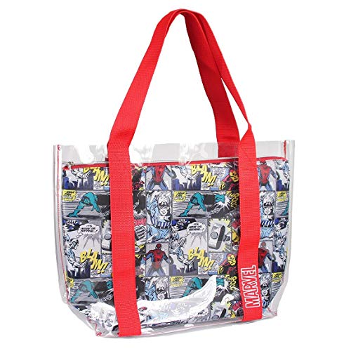 Cerdá Asas, Bolsa de Playa Transparente con Compartamento Interior Impreso de Marvel Comic Unisex niños, Rojo, 33 cm